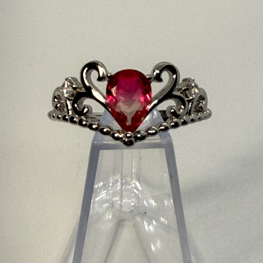 Source Unknown Silver Ring with Red tourmaline Heart